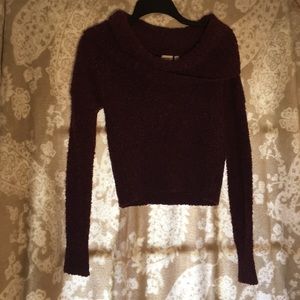 Cowl Neck Off the Shoulder Cropped Sweater